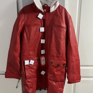 Laverapelle Men’s Genuine Leather Over Coat 2XL Red Check Cotton Lining $229.99